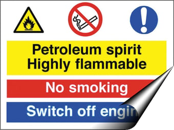 Picture of Petroleum Spirit Flammable Smoking Engine Sign - 600 X 450Hmm - Self Adhesive Vinyl - [AS-MU10-SAV]