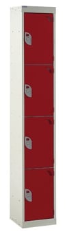 picture of QMP Standard Locker - 4 Compartment - Red Doors - 1800H x 300W x 300D mm - [QM-LS1830304RXX]