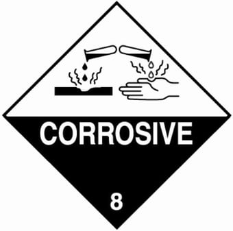 Picture of UN Hazard Warning Diamond Label Self Adhesive Placard - CORROSIVE (Class 8) - [HZ-HZ810]   