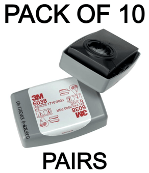 picture of 3M - Pair of Encapsulated P3 Nuisance Odour Particulate & Hydrogen Flouride Filter Cartridges - Pack of 10 - [3M-6038X10] - (AMZPK)