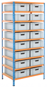 picture of BiGDUG BiG340 Shelving - 1980h x 915w x 610d mm - 16x 30L Euro Containers - [BDU-UZK69616]