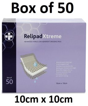 picture of Relipad Xtreme - Low-Adherent Dressing Pads - Sterile - 10cm x 10cm - Box of 50 - [RL-2382]