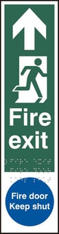 picture of Spectrum Fire Exit Man Right Arrow Up / Fire Door Keep Shut – Taktyle 75 x 300mm - SCXO-CI-TK5052BSI