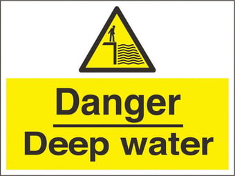 picture of Street Signs - Danger Deep Water - 600 x 450Hmm - Reflective - 3mm Aluminium - [AS-WA240-ALU]