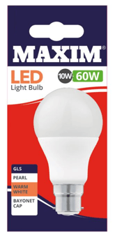 Picture of Maxim - 60W - GLS Pearl Warm White - Bayonet Cap - [PD-60MLGBCWW5X10] - (DISC-R)