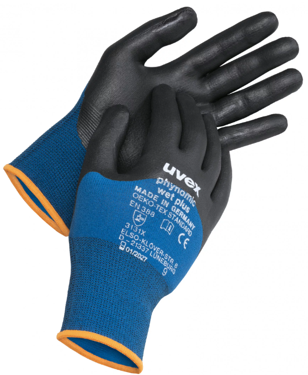 Uvex Phynomic Wet Plus Safety Gloves - Blue/Anthracite - Pair - TU-60061