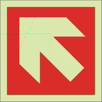 Picture of Photoluminescent Fire Exit Diagonal Arrow Sign - 150 X 150Hmm - Self Adhesive Rigid Plastic - [AS-PH48A-SARP]