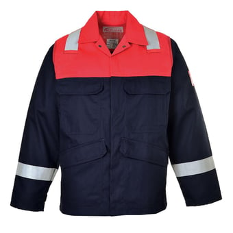 Picture of Portwest Flame Retardant Anti-Static Navy Blue Two-Tone Jacket - PW-FR55NAR