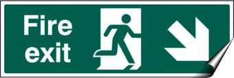 Picture of Fire Exit Arrow Pointing South East Sign LARGE - 600 x 200Hmm - Self Adhesive Vinyl - [AS-SA8-SAV]