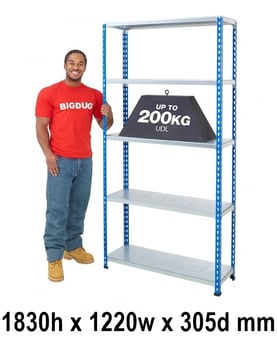 picture of BiG200 Blue & Galvanised Shelving 5 Levels - Steel Shelves - 1830h x 1220w x 305d mm - [BDU-B21812035BZS]