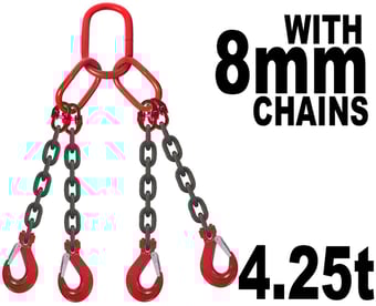 Picture of 8mm 4 Leg Grade 80 Chain Sling with Hooks - Working Load Limit: 4.25t - [GT-CS84L]