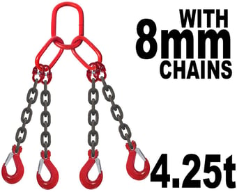 picture of 8mm 4 Leg Grade 80 Chain Sling with Hooks - Working Load Limit: 4.25t - [GT-CS84L]