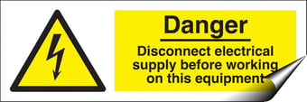 picture of Danger Disconnect Electrical Supply Before Working on this Equipment Sign - 300 x 100Hmm - Self Adhesive Vinyl - [AS-WA38-SAV]
