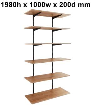 picture of BiGDUG Office Wall Mounted Shelving Kit - 1980h x 1000w x 200d mm - 6 Oak Melamine Levels - [BDU-TSB1926OO]