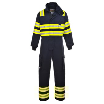 Picture of Portwest - Navy Blue - Yellow/Silver Reflex Wildland Fire Coverall - [PW-FR98NAR]