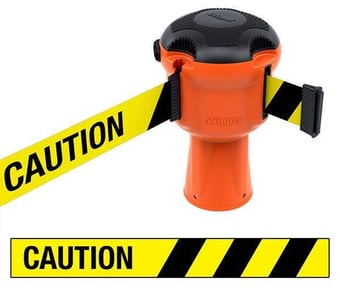 picture of Skipper Retractable Unit - Orange with "CAUTION" Black/Yellow Chevron Tape - [SK-SKIPPER01-OCAUTION]