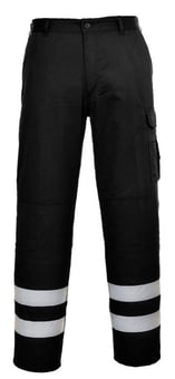 picture of Portwest - Iona Safety Black Combat Trousers - Regular Leg 31 Inch - 245g - Half Elasticated Waist - PW-S917BKR