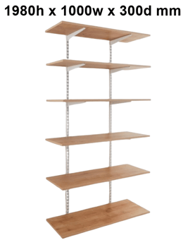 picture of BiGDUG Office Wall Mounted Shelving Kit - 1980h x 1000w x 300d mm - 6 Oak Melamine Levels - [BDU-TSW1936OO]