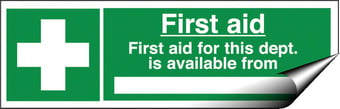 picture of First Aid Signs - First Aid For This Dept Is Available From - 300 X 100Hmm - Self Adhesive Vinyl - [AS-SA80-SAV]