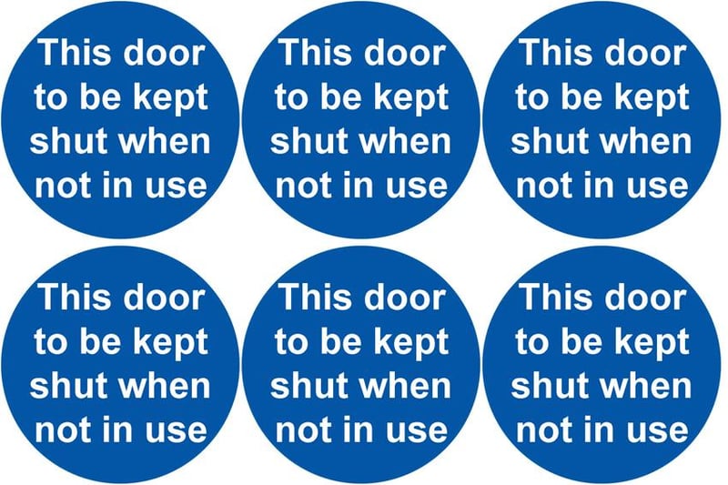 picture of Safety Labels - This Door to be Kept Shut When Not In Use (24 pack) 6 to Sheet - 75mm dia - Self Adhesive Vinyl - [IH-SL68-SAV]