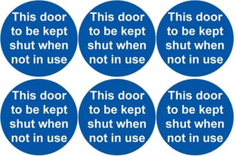 picture of Safety Labels - This Door to be Kept Shut When Not In Use (24 pack) 6 to Sheet - 75mm dia - Self Adhesive Vinyl - [IH-SL68-SAV]