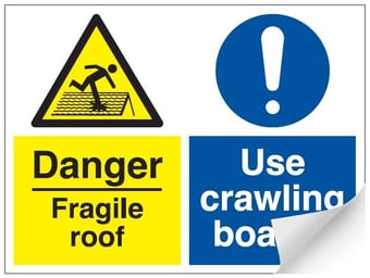picture of Danger Fragile Roof Use Crawling Boards Sign LARGE - 600 x 450Hmm - Self Adhesive Vinyl - [AS-MU3-SAV]