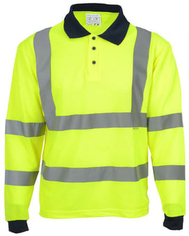 picture of Hi Vis Yellow Value Long Sleeve Polo Shirt With Navy Collar - BI-85