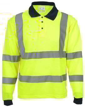 picture of Hi Vis Yellow Value Long Sleeve Polo Shirt With Navy Collar - BI-85 - (DISC-W)
