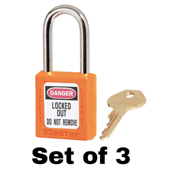 picture of Set of 410 Zenex Thermoplastic Safety Padlock - Orange - With 'Key Alike' Key - Set of 3 - [MA-410KA3ORJ]