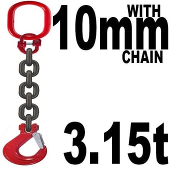 Picture of 10mm Single Leg Grade 80 Chain Sling with Hook - Working Load Limit: 3.15t - [GT-CS10SL]