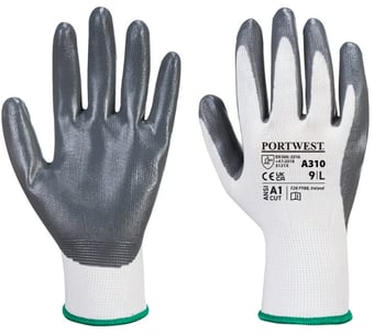 Picture of Portwest A310 Grey Nitrile Coated White Flexo Grip Gloves - Box Deal 120 Pairs - IH-PWA310GRW