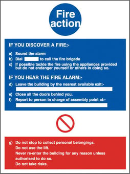 Picture of Fire Action Sign LARGE - 400 x 600Hmm - Rigid Plastic - [AS-FI62-RP]