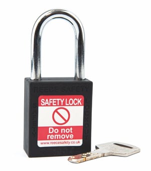 picture of Reece Nylon Body Safety Padlock - 38mm Steel Shackle - Keyed to Differ - Black - [RS-TT38BLK] - (LP)