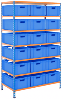 picture of BiGDUG BiG340 Shelving - 1980h x 1220w x 610d mm - 18x 42L Blue Euro Containers - [BDU-UZK612618B]