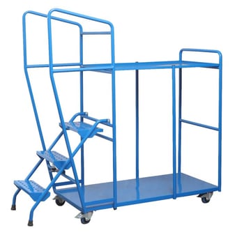 picture of QMP Order Picking Trolley - 2 Shelf Including 3 Steps and Hand Rail - Blue - [QM-RTOR16152BXX]