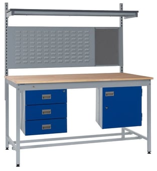 Picture of Square Tube Workbench - Beech Top - 840H x 1800W x 750D mm - Triple Drawer, Louvre Panel - [QM-BQ841875BX8C]