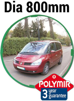 picture of ROUND MULTI-PURPOSE MIRROR - Polymir - Dia 800mm - Green Frame - To View 2 Directions - 3 Year Guarantee - [VL-V518]