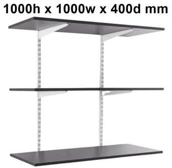 picture of BiGDUG White Twin Slot Shelving Kit - 1000h x 1000w x 400d mm - 3 Graphite Grey Melamine Levels - [BDU-TSW1043G]