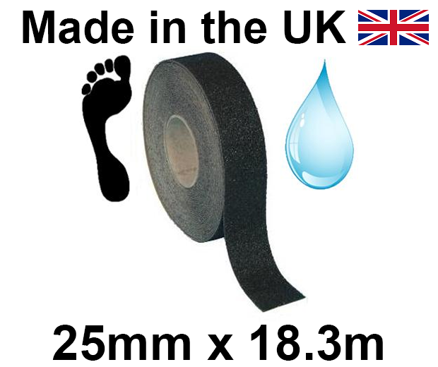 Black Water Resilient Anti-Slip Self Adhesive Tape - 25mm x 18.3m Roll - [HE-H3408-N-(25)]