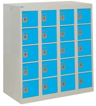 picture of QMP Personal Effects Locker - 20 Compartment - Light Blue Doors - 940H x 900W x 380D mm - [QM-LR909038YUXX]