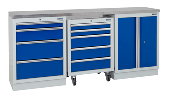 picture of BiGDUG 2041mm Wide Workbench - 1x Roll Cabinet - 4 Drawer Cabinet - 2 Door Cupboard - Stainless Worktop - [BDU-TGC3R1GBS] - (LP)