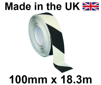 picture of Black & White Photoluminescent Anti-Slip Self Adhesive Hazard Tape - 100mm x 18.3m Roll - [HE-H3403Z-(100)]