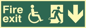 picture of Spectrum Disabled Fire Exit Man Running Arrow Down – PHO 450 x 150mm – [SCXO-CI-1929]