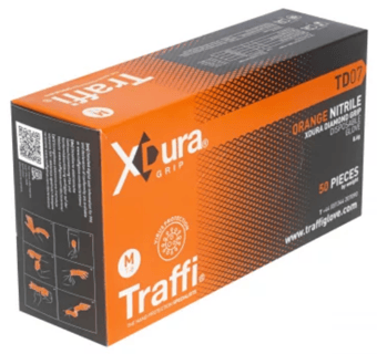 Picture of TraffiGlove TD07 X-Dura Grip Nitrile Disposable Glove Orange - Box of 25 Pairs - TS-TD07