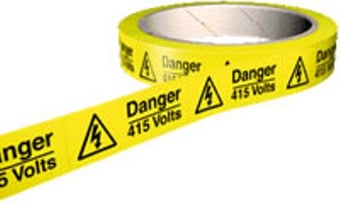 Picture of Hazard Labels On a Roll - Electric Flash Symbol - Danger 415 Volts Labels - Self Adhesive Vinyl - 100 per Roll - Choice of Sizes - AS-WA160