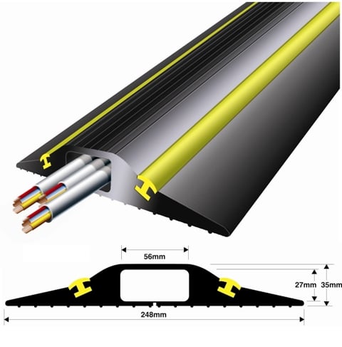 Industrial (Sold as Single 1.5 Meter Roll) 56mm x 27mm Hole - Temporary Reusable Traffic Calming Cable Protector 1.5 Meter Long -  Two Products in One - No Fixing Required - [VS-TTC/4]