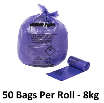 picture of Cytotoxic Waste Sacks - Large - Medium Duty - 15" x 28" x 39" - 50 Bags Per Roll - 8kg - [OL-HO653/A] - (HP)