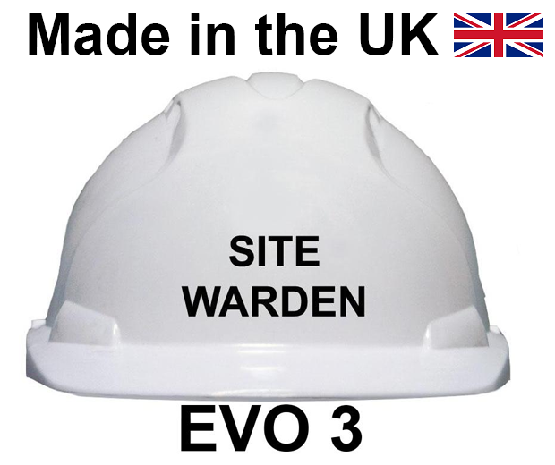 JSP - EVO3 White Safety Helmet - SITE WARDEN Printed on Front in Black - [JS-AJF160-000-100]