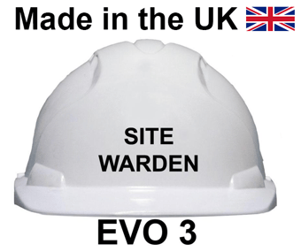 picture of JSP - EVO3 White Safety Helmet - SITE WARDEN Printed on Front in Black - [JS-AJF160-000-100]