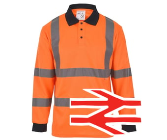 picture of Hi Vis Value Orange Long Sleeve Polo Shirt - Navy Collar - BI-100